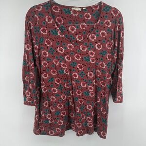 Fat Face Floral Print 3/4 Sleeve V Neck‎ Tunic Top Women's Size 8 Pink Rose Ash